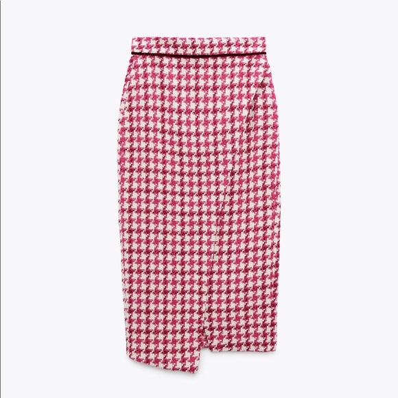Zara Pink Houndstooth Midi Skirt - Picture 3 of 9